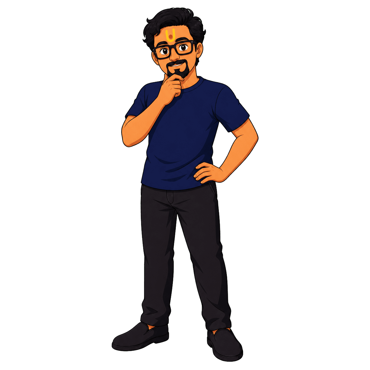 Cartoon Parth thinking with one hand near his chin.