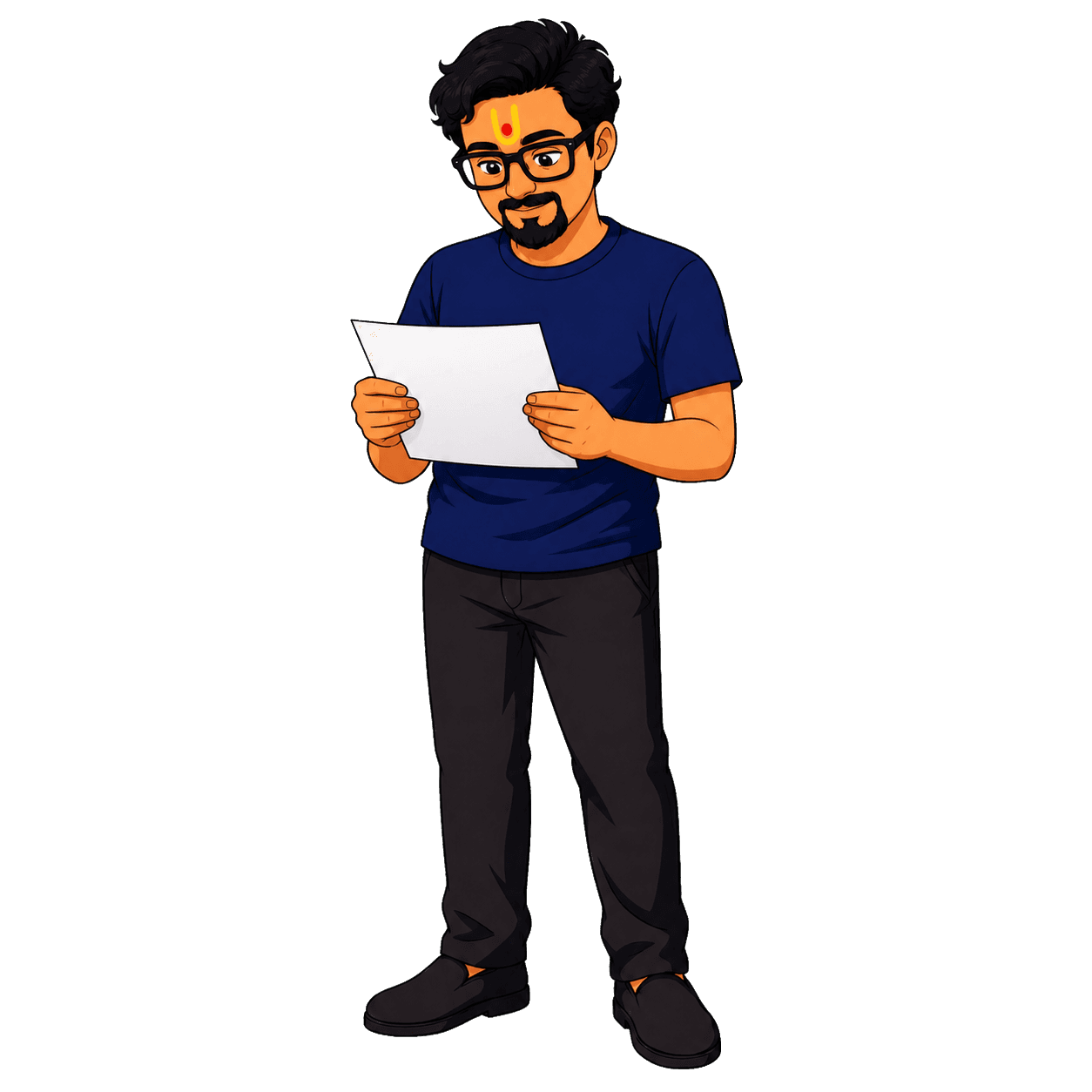 Parth reading a sheet of paper